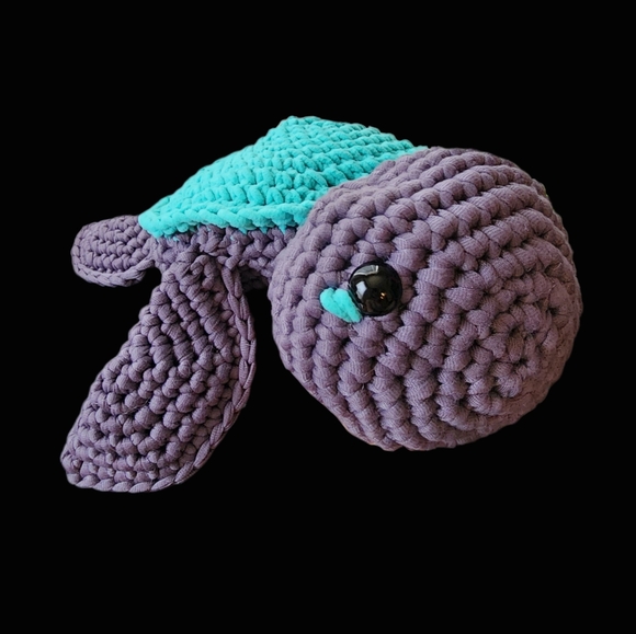 Crochet Turtle Handmade In Blue & Gray - Picture 1 of 5